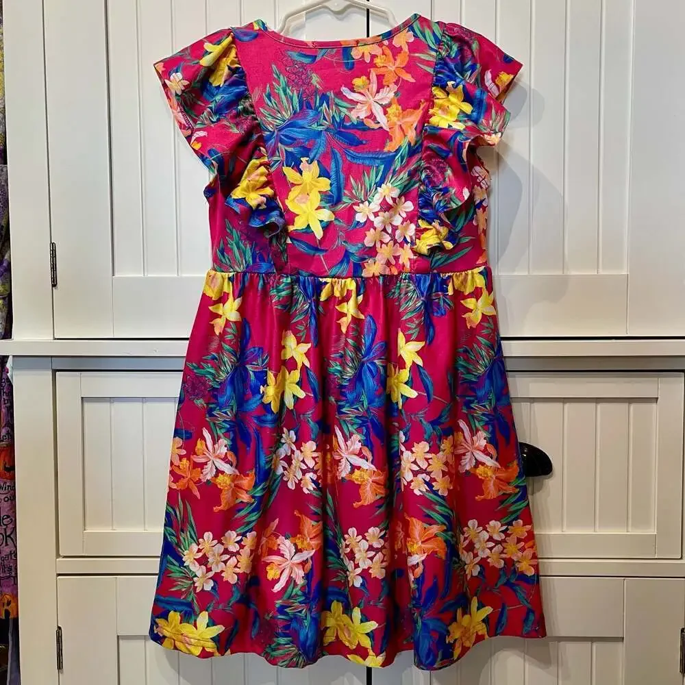 Tommy Bahama Girls Tropical Floral Ruffle V-Neck Dress